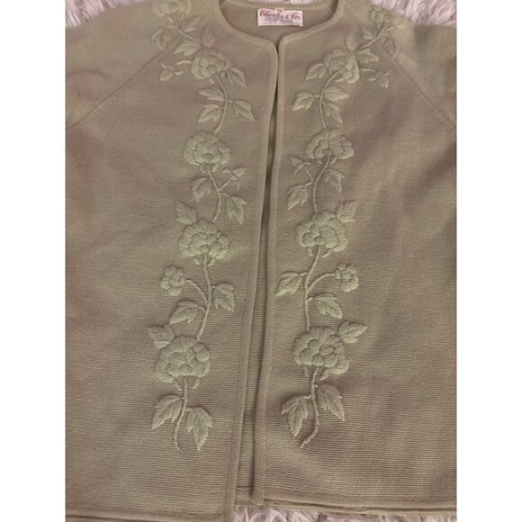 Charles & Co 100% Wool Embroidered Floral Green 2-Piece Skirt Suit Set Vintage - Picture 4 of 16
